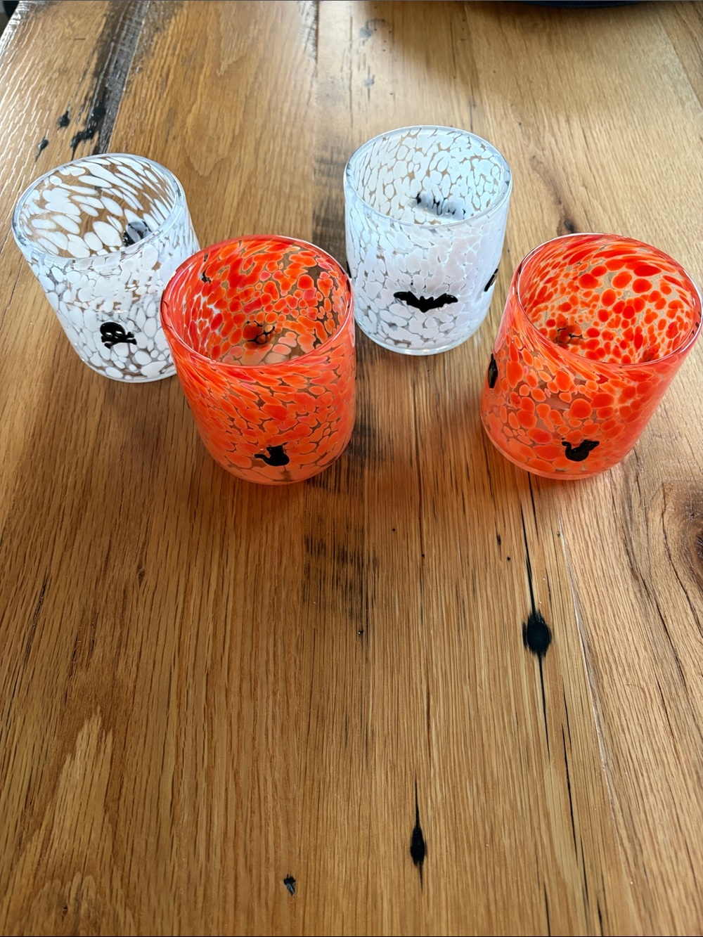 Speckled Orange & White Handblown Glass Cup Set of 4 (16 oz)